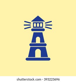 Blue Colored Lighthouse Icon on Light Orange Background. Eps-10.