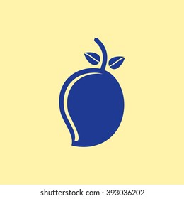 Blue Colored Mango Icon on Light Orange Background. Eps-10.