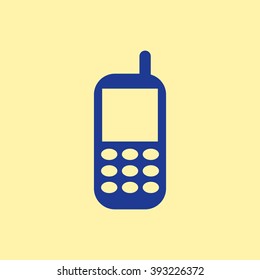 Blue Colored Mobile Phone Icon on Light Orange Background. Eps-10.