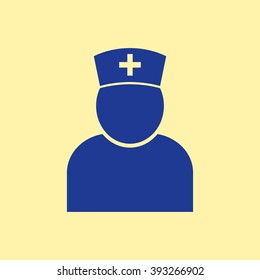 Blue Colored Nurse Icon on Light Orange Background. Eps-10.