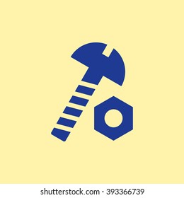 Blue Colored Nut & Bolt Icon on Light Orange Background. Eps-10.