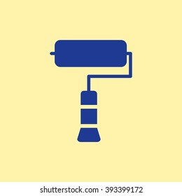 Blue Colored Paint Brush Icon on Light Orange Background. Eps-10.