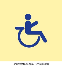 Blue Colored Patient on wheelchair Icon on Light Orange Background. Eps-10.