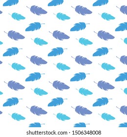 Blue colored pattern with feathers on white background. Vintage card for fabric design. Peacock feather  pattern. Suitable for clothing, textiles, clothing, web, wrapping paper. Vector Eps. 8