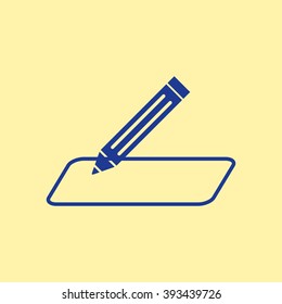 Blue Colored Pencil or Write Icon on Light Orange Background. Eps-10.