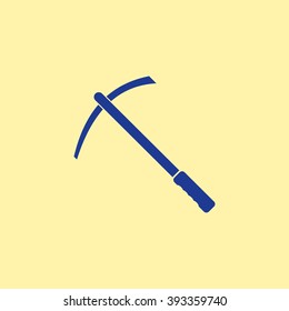 Blue Colored Pickax Icon on Light Orange Background. Eps-10.