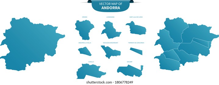 blue colored political maps of Andorra isolated on white background	
