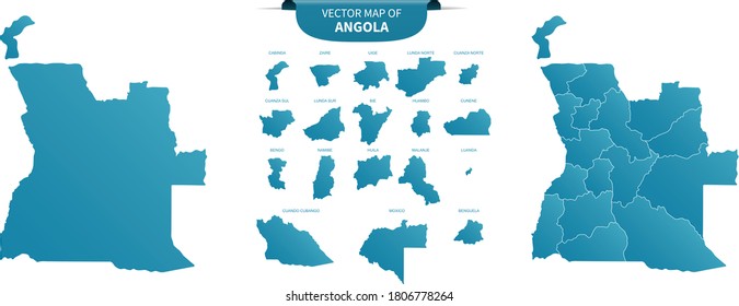 blue colored political maps of Angola isolated on white background