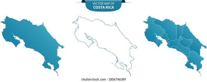 blue colored political maps of Costa Rica isolated on white background	
