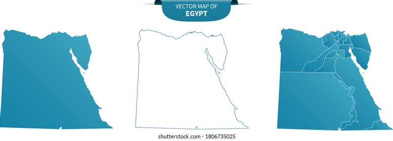 blue colored political maps of Egypt isolated on white background	
