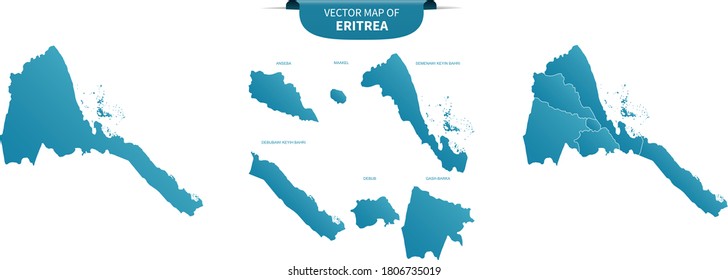 blue colored political maps of Eritrea isolated on white background	