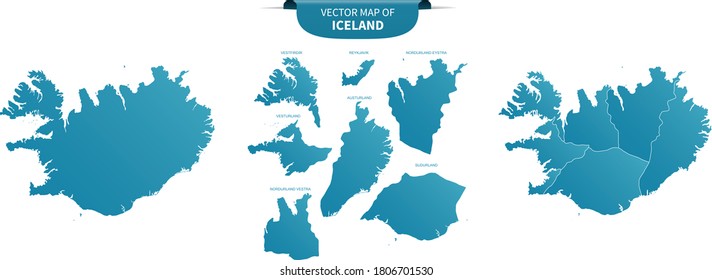 blue colored political maps of Iceland isolated on white background	
