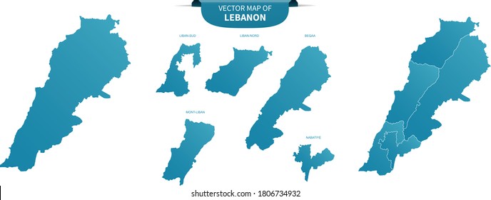 blue colored political maps of Lebanon isolated on white background	
