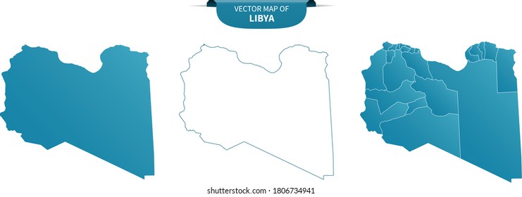 blue colored political maps of Libya isolated on white background