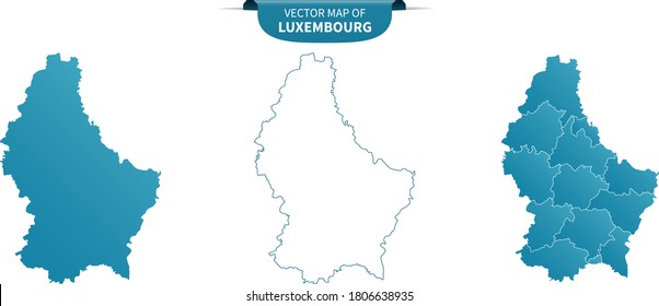 blue colored political maps of Luxembourg isolated on white background
