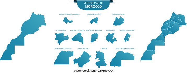 blue colored political maps of Morocco isolated on white background	
