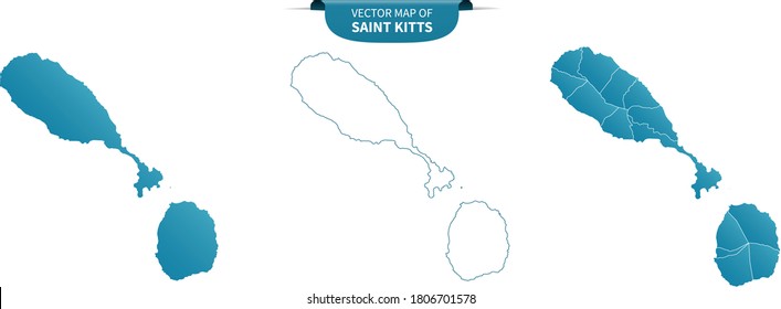 blue colored political maps of Saint Kitts isolated on white background	
