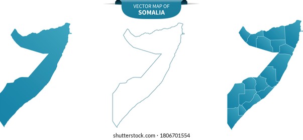 blue colored political maps of Somalia isolated on white background