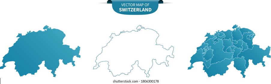 blue colored political maps of Switzerland isolated on white background