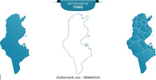 blue colored political maps of Tunis isolated on white background	
 svg