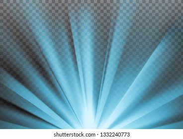Blue colored rays with color spectrum flare, A4 size. Abstract glaring effect with transparency. Vector illustration