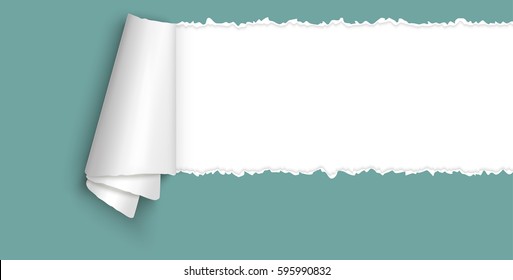 Blue Colored Ripped Open Paper With Paper Curl And Space For Text