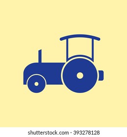 Blue Colored Road Roller Icon on Light Orange Background. Eps-10.