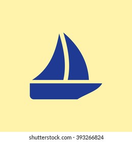 Blue Colored Sailboat Icon on Light Orange Background. Eps-10.