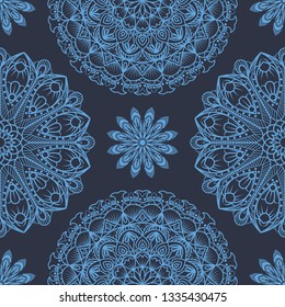 Blue colored seamless mandala background
