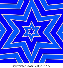 Blue Colored Star Shaped Concentric Design Pattern.  Can be used as carpet, fabric and cushion pattern, wallpaper,  gift wraps, packaging material, decorative element for greetings,  invitations  etc.