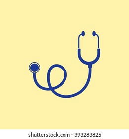 Blue Colored Stethoscope Icon on Light Orange Background. Eps-10.