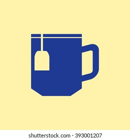 Blue Colored Tea & Coffee Cup Icon on Light Orange Background. Eps-10.