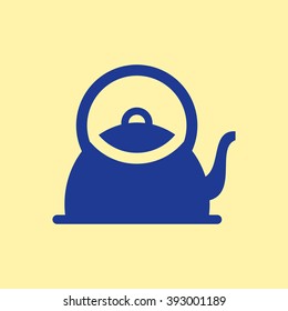 Blue Colored Tea Kettle & Tea Pot Icon on Light Orange Background. Eps-10.