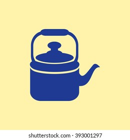 Blue Colored Tea Kettle & Tea Pot Icon on Light Orange Background. Eps-10.