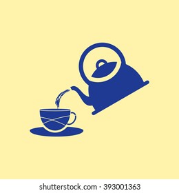 Blue Colored Tea Kettle & Tea Pot Icon on Light Orange Background. Eps-10.