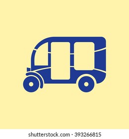 Blue Colored Three Wheeler Auto Rickshaw Icon on Light Orange Background. Eps-10.