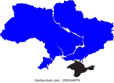Blue colored Ukraine map. Political Ukraine map. Crimean Peninsula. Crimean war and russian conflict. Russia crimea annexation. Vector illustration map.