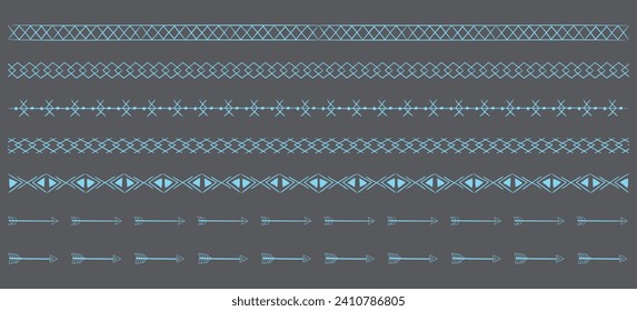 Blue colored vector divider line design elements vector collection in hand drawn style.