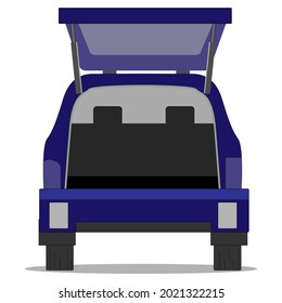 Blue colored vehicle vector. view of the car from the back. isolated on white background.