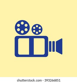 Blue Colored Video Camera Icon on Light Orange Background. Eps-10.