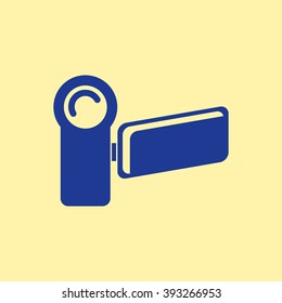 Blue Colored Video Camera Icon on Light Orange Background. Eps-10.