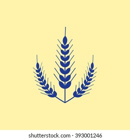 Blue Colored Wheat Ears Icon on Light Orange Background. Eps-10.