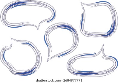 blue colorful abstract art scribble doodle speech bubbles set