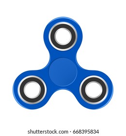 Blue colorful fidget spinner with silver bearings on a white background. Modern children's hand spinning toy 