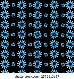 Blue colorful flower pattern design with black background