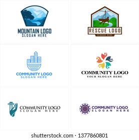 Blue Colorful Line Art Badge Logo Design Rescue Icon Vector People Building Template Suitable For Community Nonprofit Partnership Primary Care Organisations