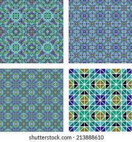 Blue colorful seamless mosaic pattern set - vector version