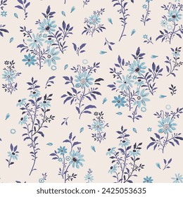 Blue, colorful and seamless vector pattern, hand-drawn on a light beige background. This sketch can be used as wallpaper, textiles, fabric and designer packaging.