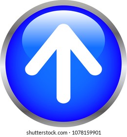 Blue Colorful Shiny round button with Up arrow mark