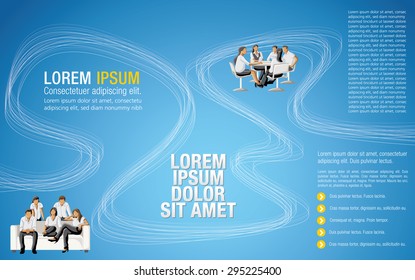 Blue colorful template for advertising brochure with business people 